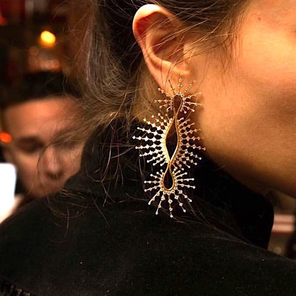 NEW~ Anthropologie Crystal Sunburst Silver Statement Earrings - Picture 10 of 10